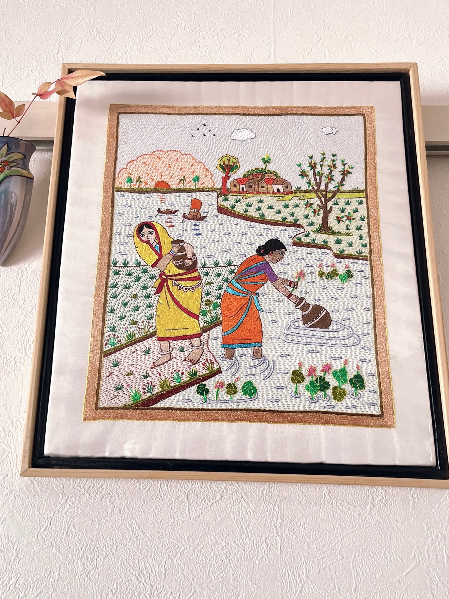 「 Women 」Hand embroidered textile wooden frame