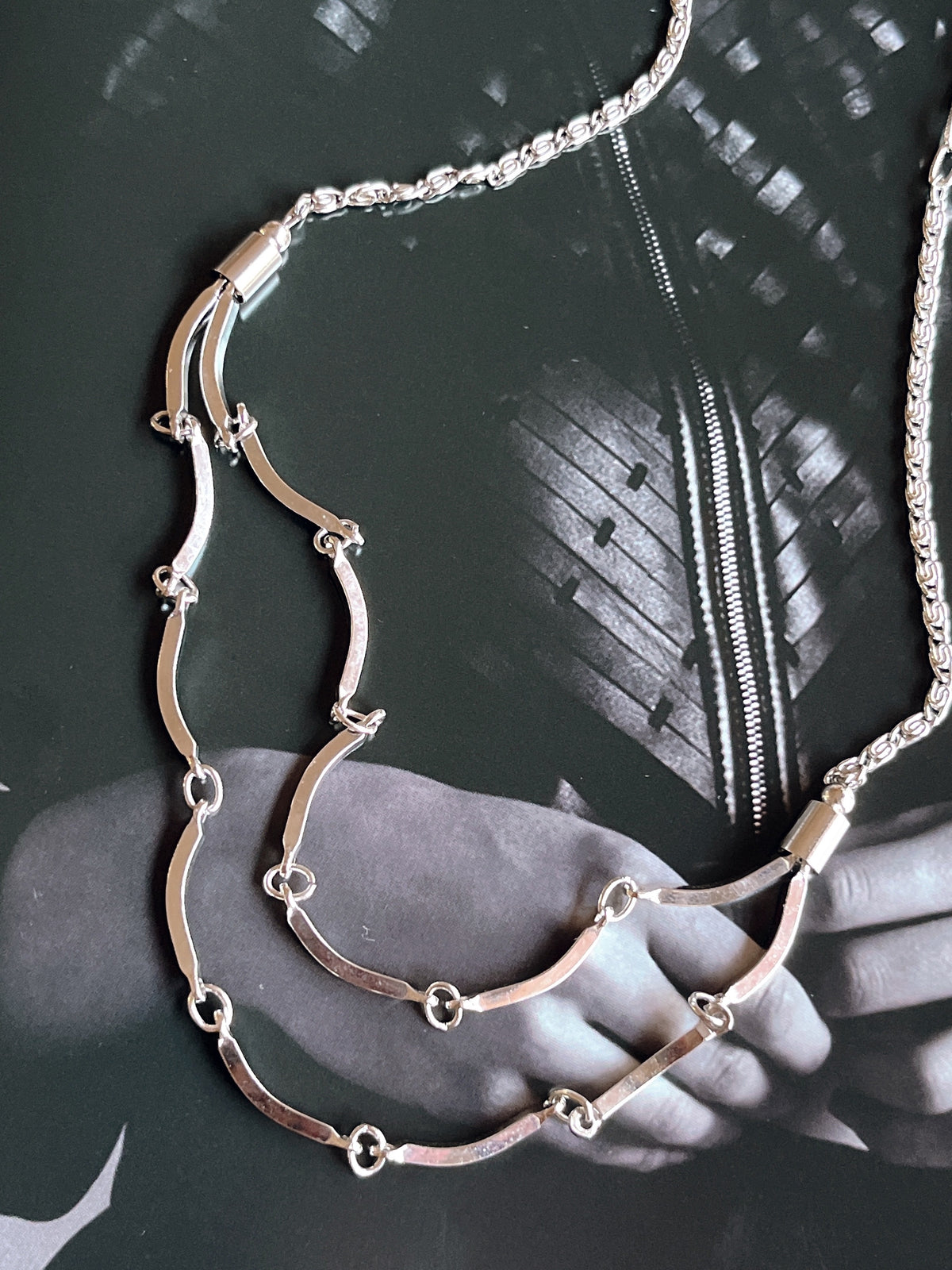 vintage silver tone layered necklace