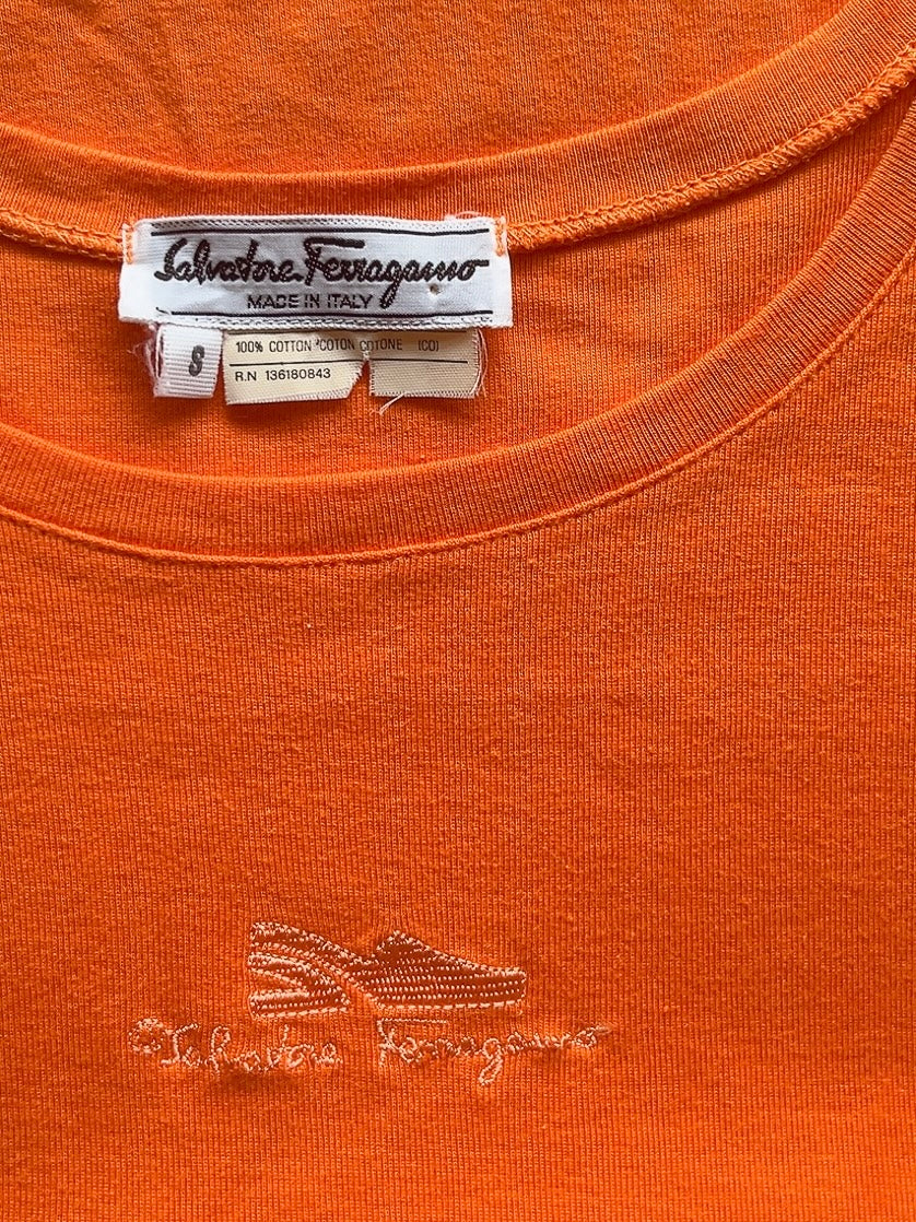 Salvatore Ferragamo shoe embroidery orange tank top