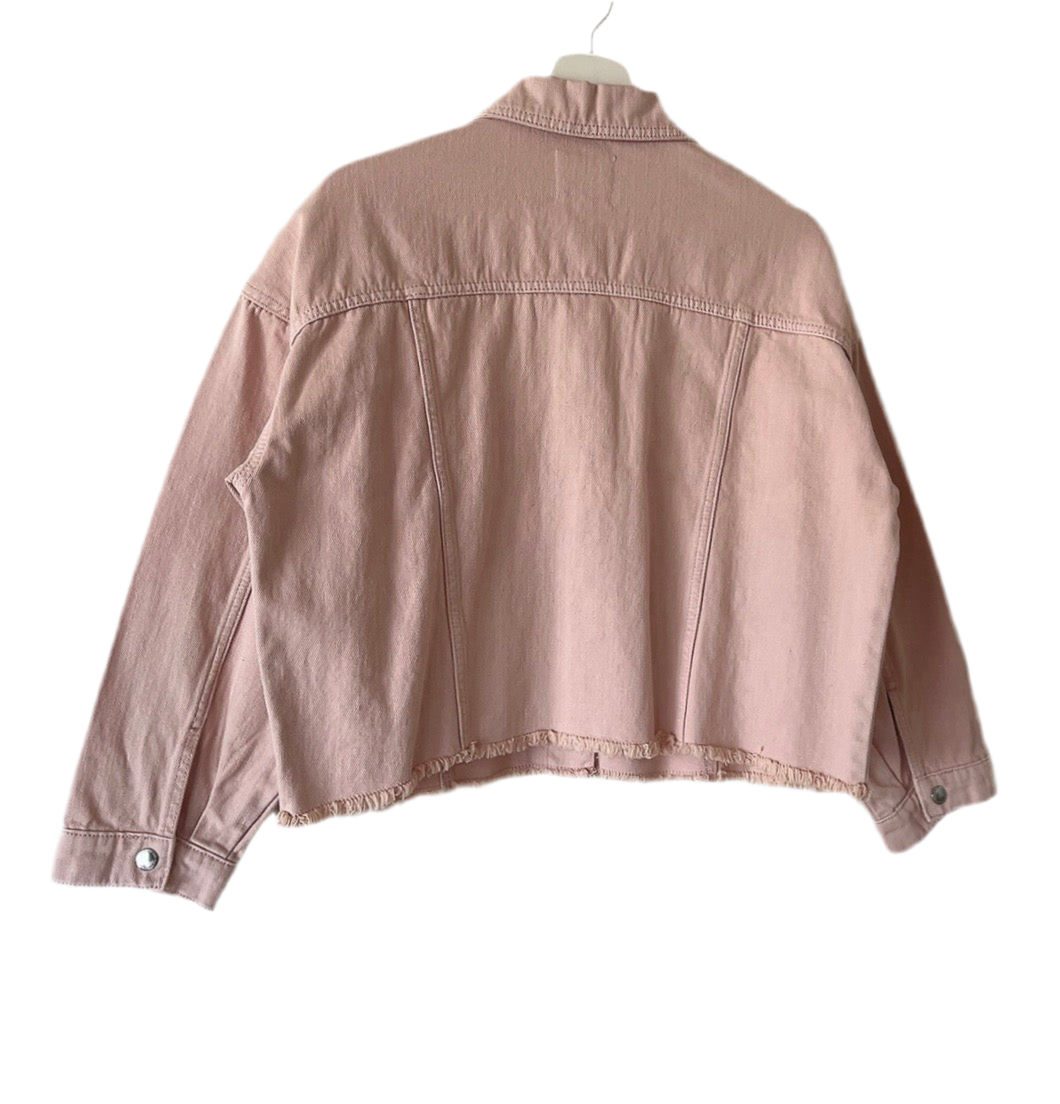 light pink cropped denim jacket