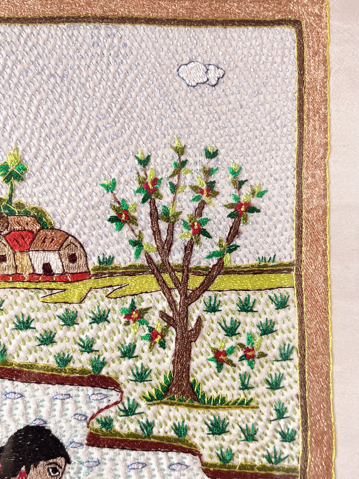 「 Women 」Hand embroidered textile wooden frame