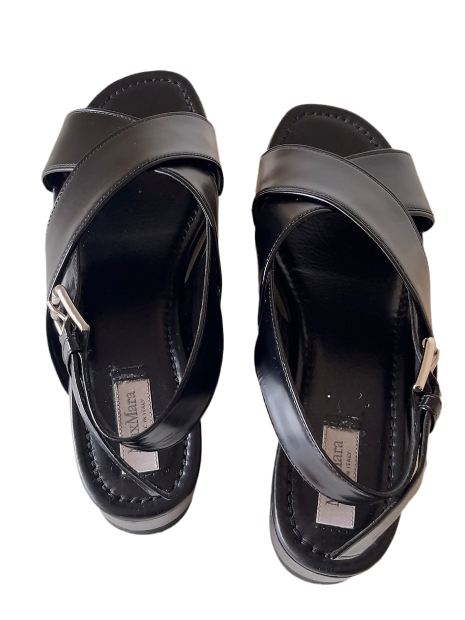 Max Mara black leather sandals