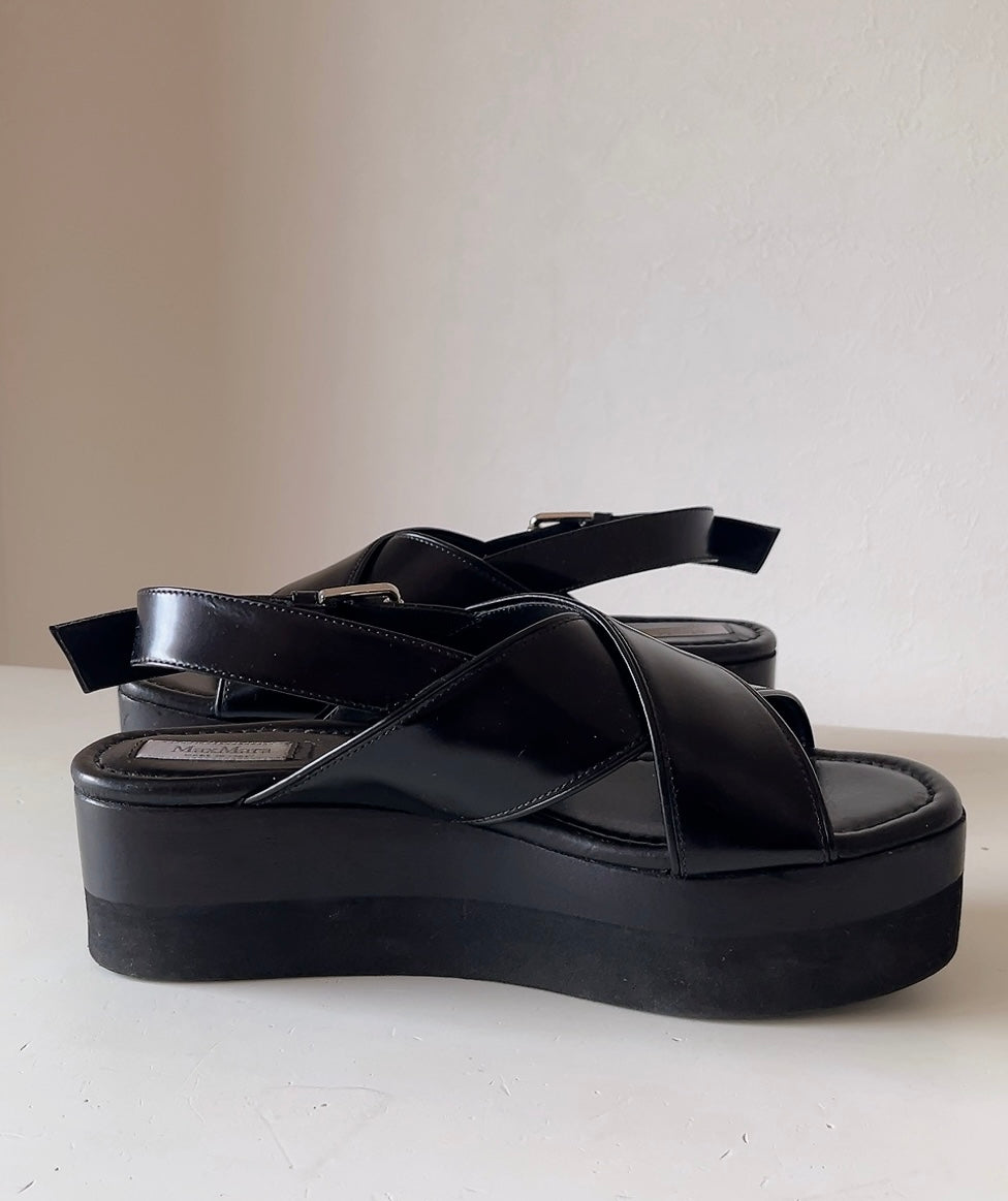 Max Mara black leather sandals