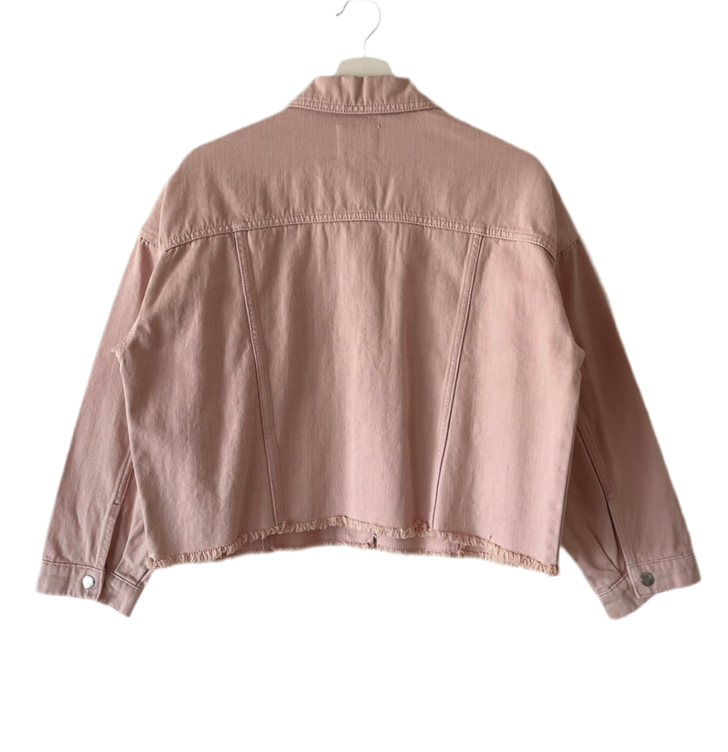 light pink cropped denim jacket