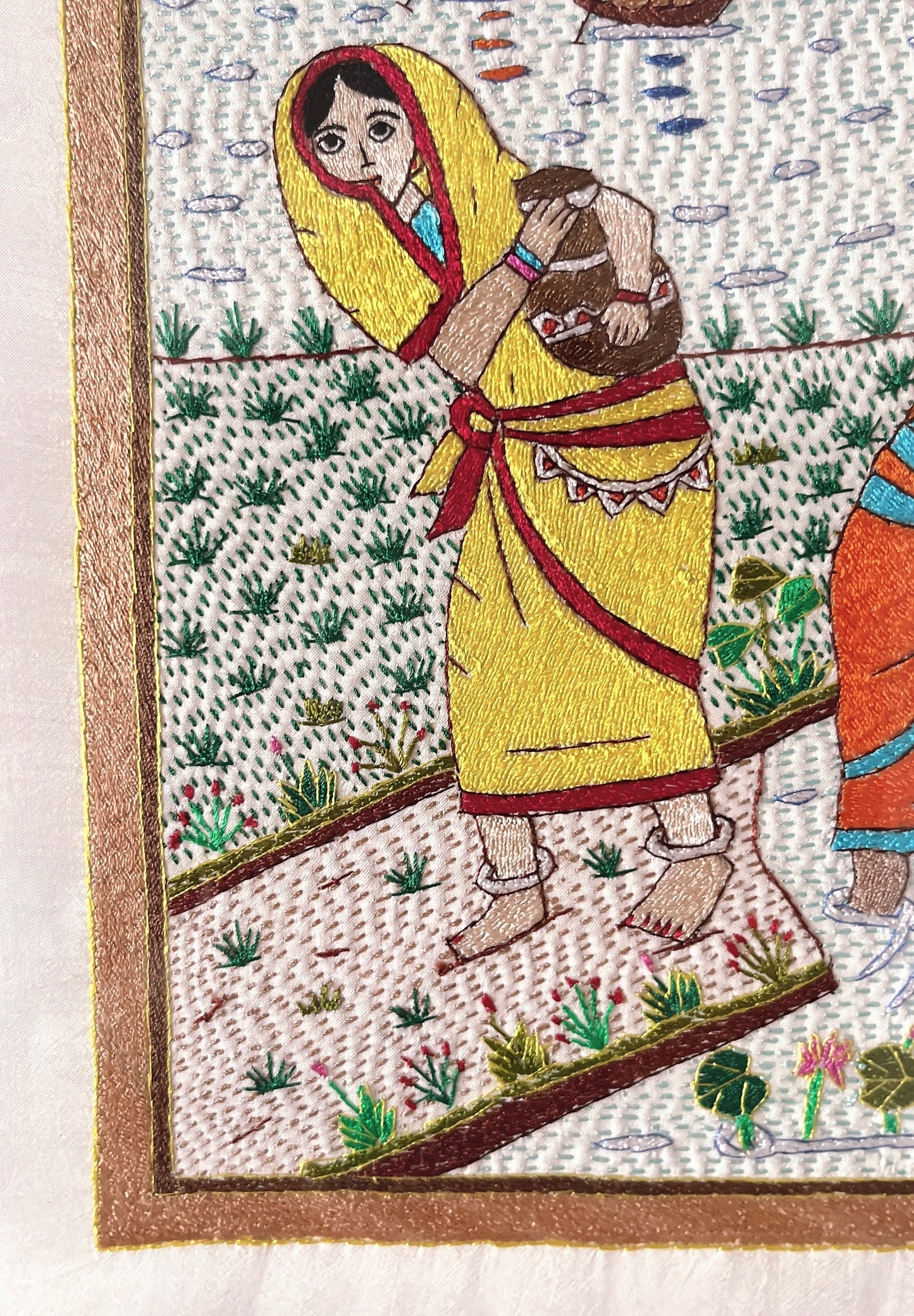 「 Women 」Hand embroidered textile wooden frame