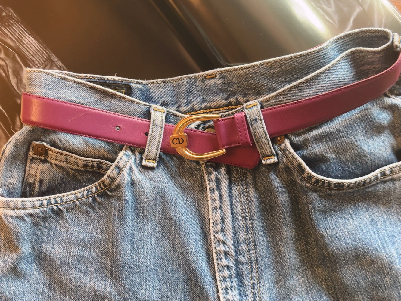 Christian Dior 80s vintage purple leather belt