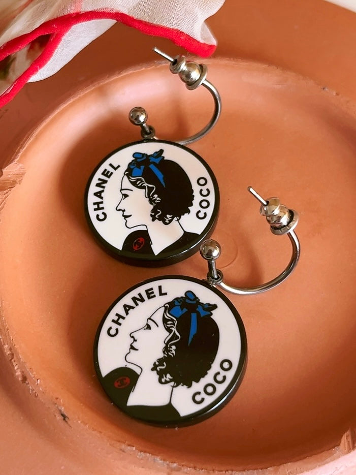 coco CHANEL illustration hoop earrings