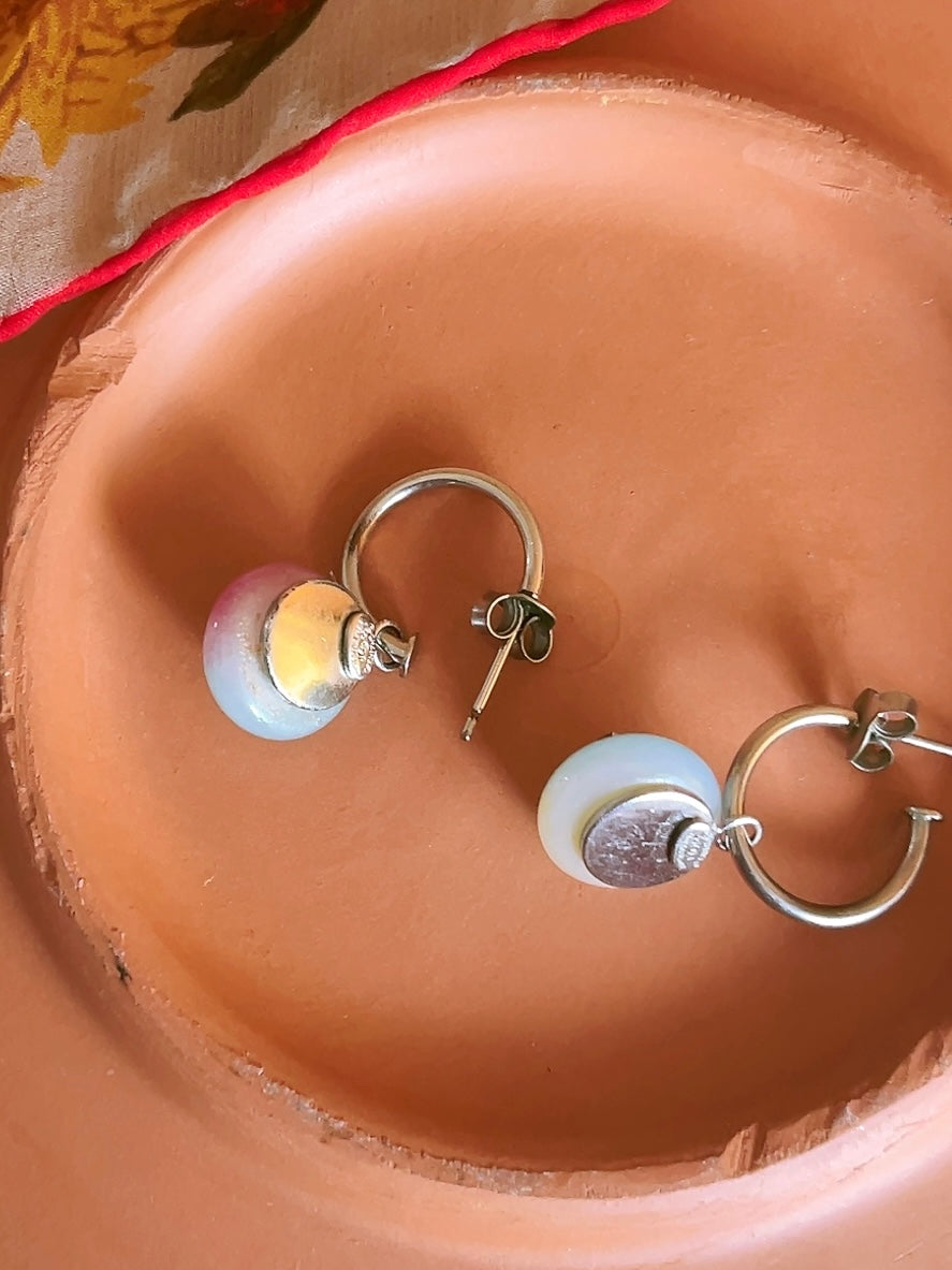 CHANEL 1999 bi-color stone logo silver hoop earrings