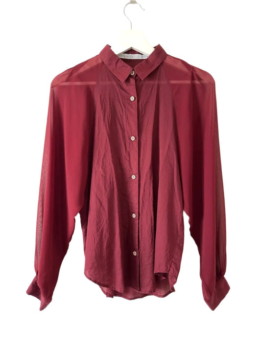 JOHNLAWRENCESULLIVAN burgundy see-through shirt