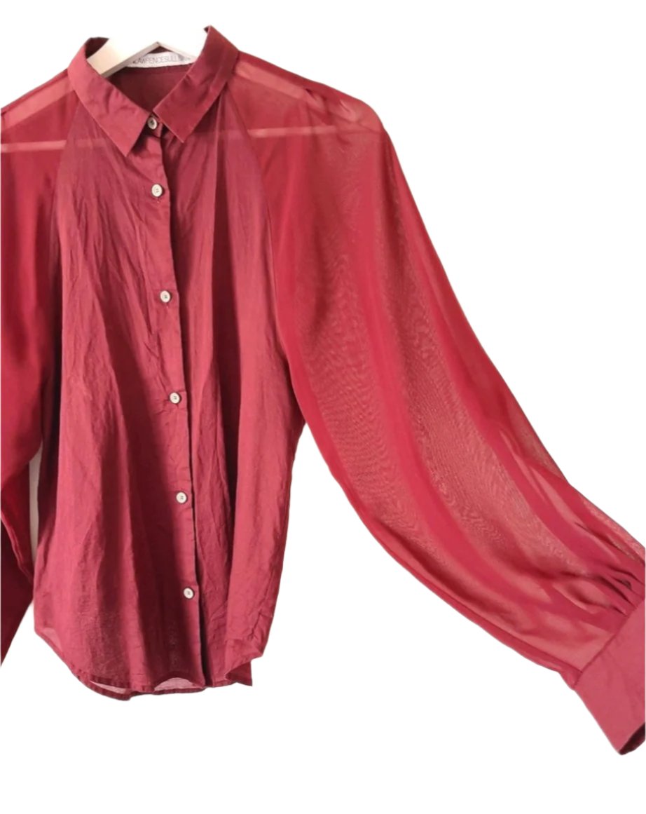 JOHNLAWRENCESULLIVAN burgundy see-through shirt