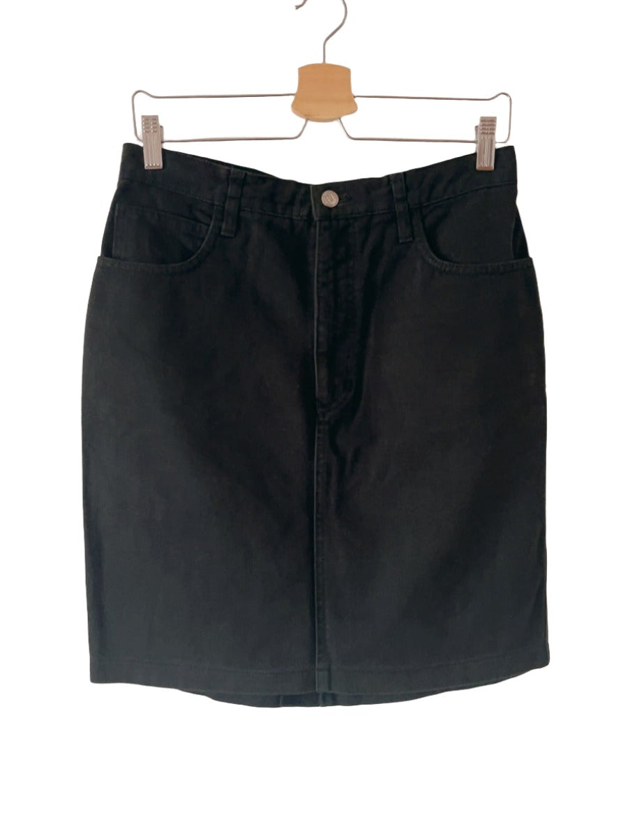 FENDI vintage logo embroidery black denim skirt