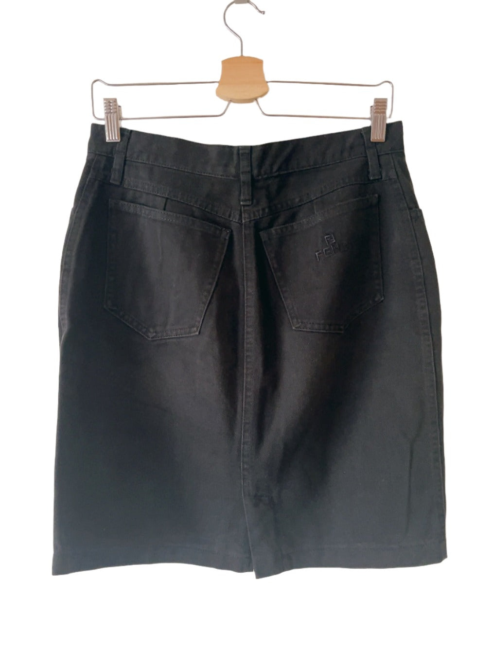 FENDI vintage logo embroidery black denim skirt