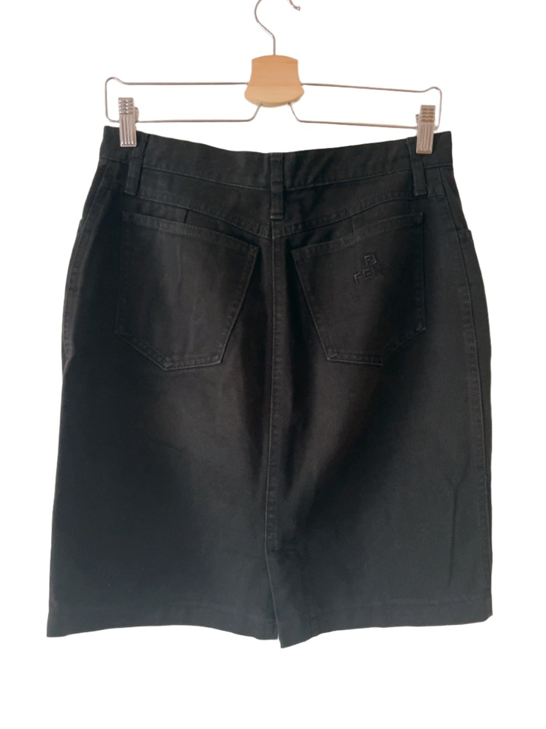 FENDI vintage logo embroidery black denim skirt