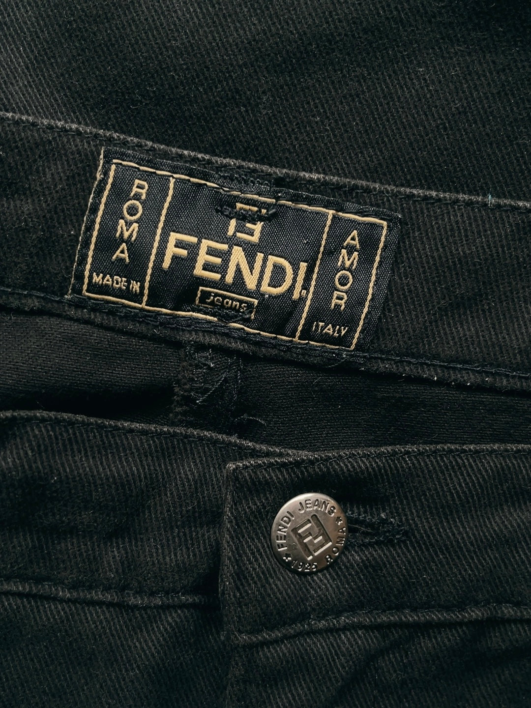 FENDI vintage logo embroidery black denim skirt